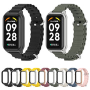 For Xiaomi Smart Band 8 Active / Redmi Band 2 Mijobs Metal Shell Ocean Silicone Watch Band(khaki Green Silver)