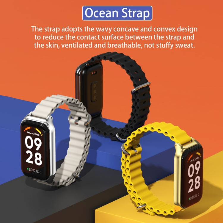 For Xiaomi Smart Band 8 Active / Redmi Band 2 Mijobs Metal Shell Ocean Silicone Watch Band(Dark Blue Silver)