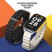 For Xiaomi Smart Band 8 Active / Redmi Band 2 Mijobs Metal Shell Ocean Silicone Watch Band(Wine Red Rose Gold)