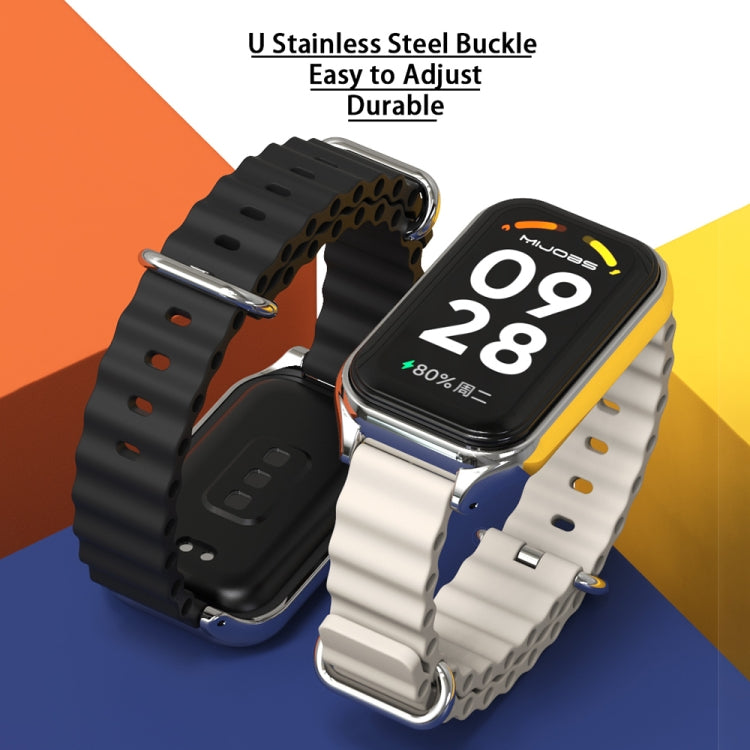 For Xiaomi Smart Band 8 Active / Redmi Band 2 Mijobs Metal Shell Ocean Silicone Watch Band(khaki Green Silver)