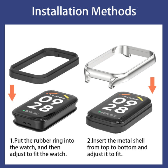 For Xiaomi Smart Band 8 Active / Redmi Band 2 Mijobs Metal Shell Ocean Silicone Watch Band(Black Silver)