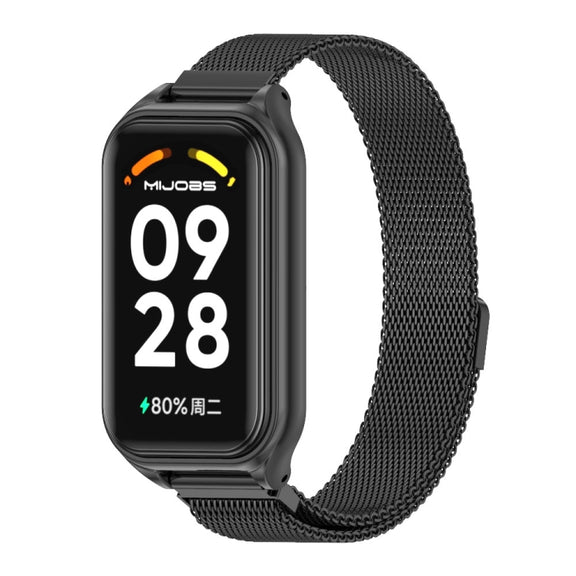 For Xiaomi Smart Band 8 Active / Redmi Band 2 Mijobs Metal Shell + Milan Magnetic Metal Watch Band(Black)