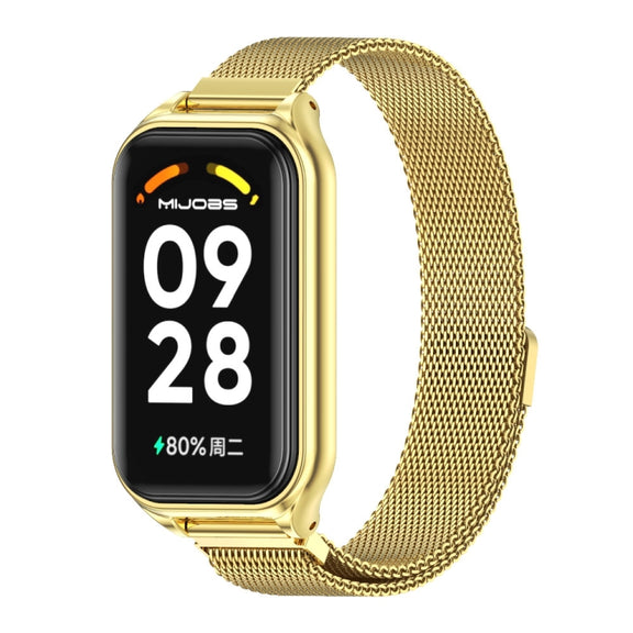 For Xiaomi Smart Band 8 Active / Redmi Band 2 Mijobs Metal Shell + Milan Magnetic Metal Watch Band(Gold)