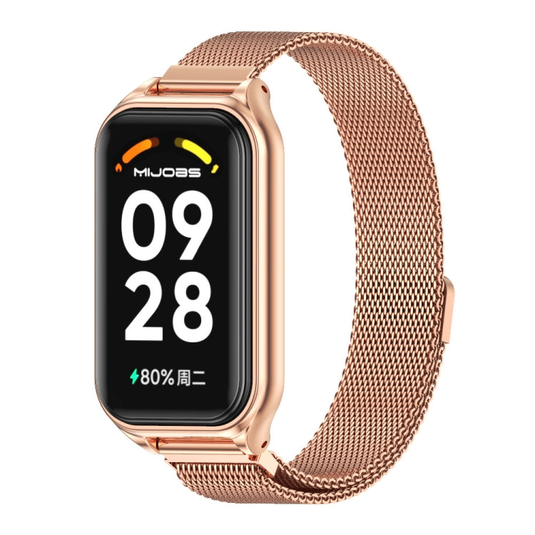 For Xiaomi Smart Band 8 Active / Redmi Band 2 Mijobs Metal Shell + Milan Magnetic Metal Watch Band(Rose Gold)