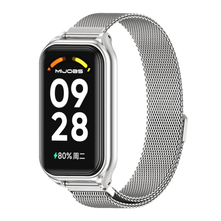 For Xiaomi Smart Band 8 Active / Redmi Band 2 Mijobs Metal Shell + Milan Magnetic Metal Watch Band(Silver)