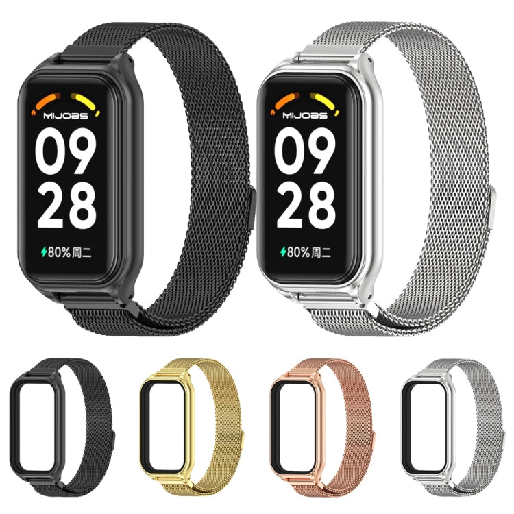 For Xiaomi Smart Band 8 Active / Redmi Band 2 Mijobs Metal Shell + Milan Magnetic Metal Watch Band(Silver)