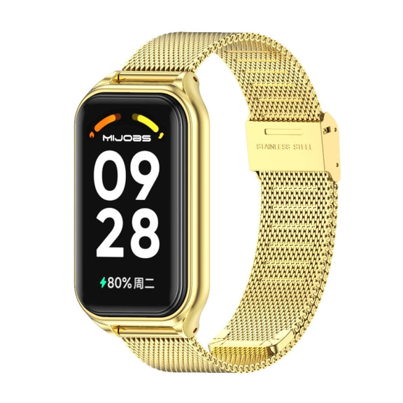 For Xiaomi Smart Band 8 Active / Redmi Band 2 Mijobs Metal Shell + Milan Buckle Metal Watch Band(Gold)