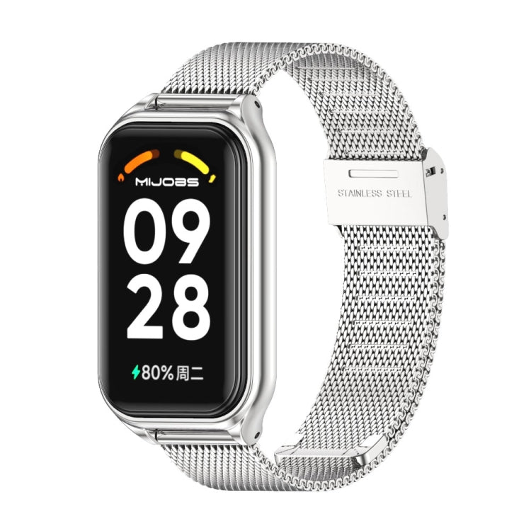 For Xiaomi Smart Band 8 Active / Redmi Band 2 Mijobs Metal Shell + Milan Buckle Metal Watch Band(Silver)