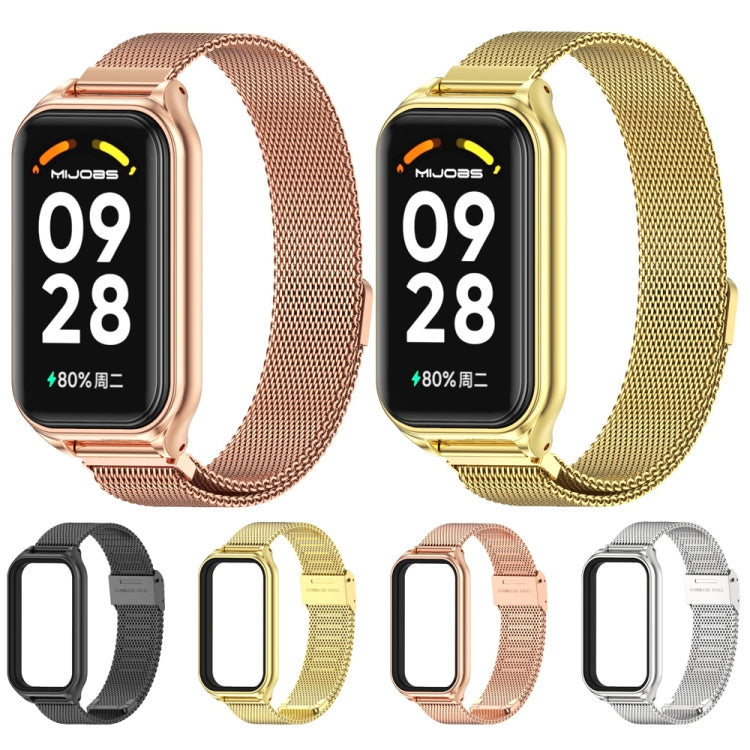 For Xiaomi Smart Band 8 Active / Redmi Band 2 Mijobs Metal Shell + Milan Buckle Metal Watch Band(Gold)