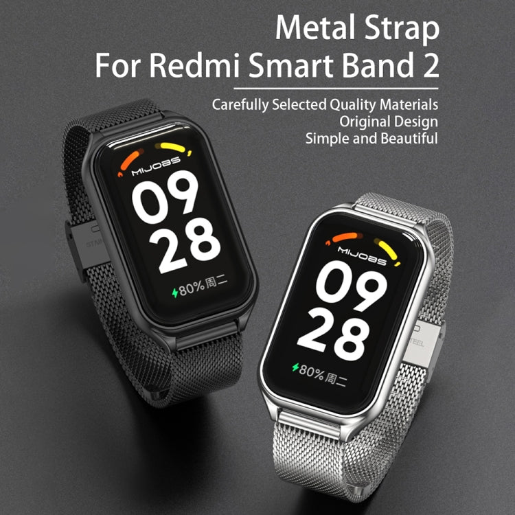 For Xiaomi Smart Band 8 Active / Redmi Band 2 Mijobs Metal Shell + Milan Buckle Metal Watch Band(Silver)