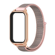 For Xiaomi Smart Band 8 Active / Redmi Band 2 Mijobs Metal Shell Breathable Nylon Loop Watch Band(Pink Rose Gold)