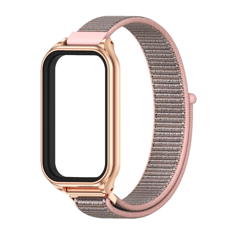 For Xiaomi Smart Band 8 Active / Redmi Band 2 Mijobs Metal Shell Breathable Nylon Loop Watch Band(Pink Rose Gold)