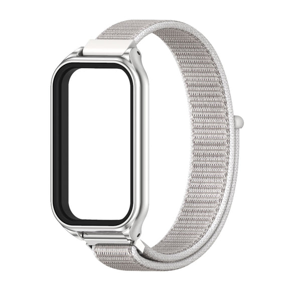 For Xiaomi Smart Band 8 Active / Redmi Band 2 Mijobs Metal Shell Breathable Nylon Loop Watch Band(Sea Shell Silver)