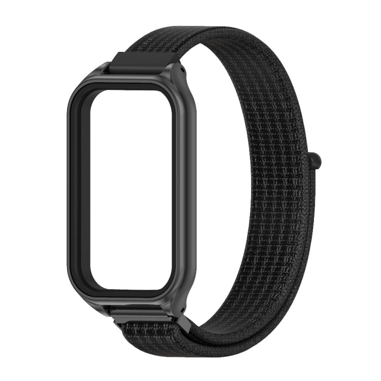 For Xiaomi Smart Band 8 Active / Redmi Band 2 Mijobs Metal Shell Breathable Nylon Loop Watch Band(Black)