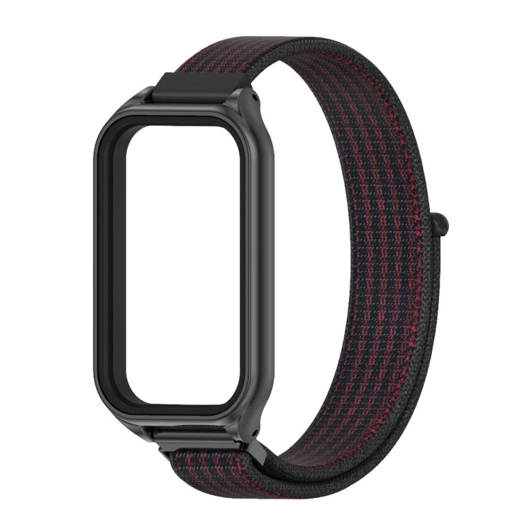 For Xiaomi Smart Band 8 Active / Redmi Band 2 Mijobs Metal Shell Breathable Nylon Loop Watch Band(Black Red)
