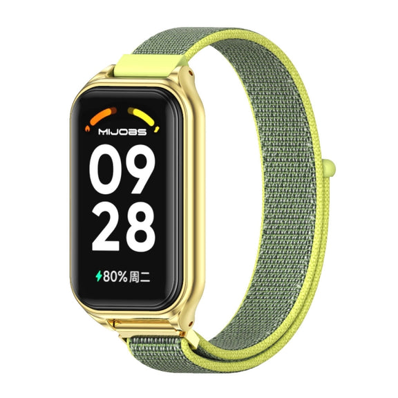 For Xiaomi Smart Band 8 Active / Redmi Band 2 Mijobs Metal Shell Breathable Nylon Loop Watch Band(Bright Yellow Gold)