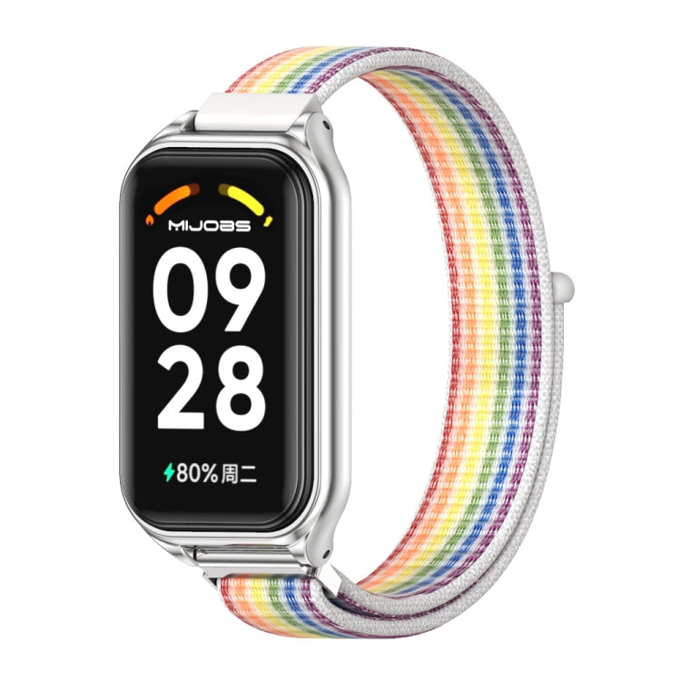 For Xiaomi Smart Band 8 Active / Redmi Band 2 Mijobs Metal Shell Breathable Nylon Loop Watch Band(Colorful Silver)