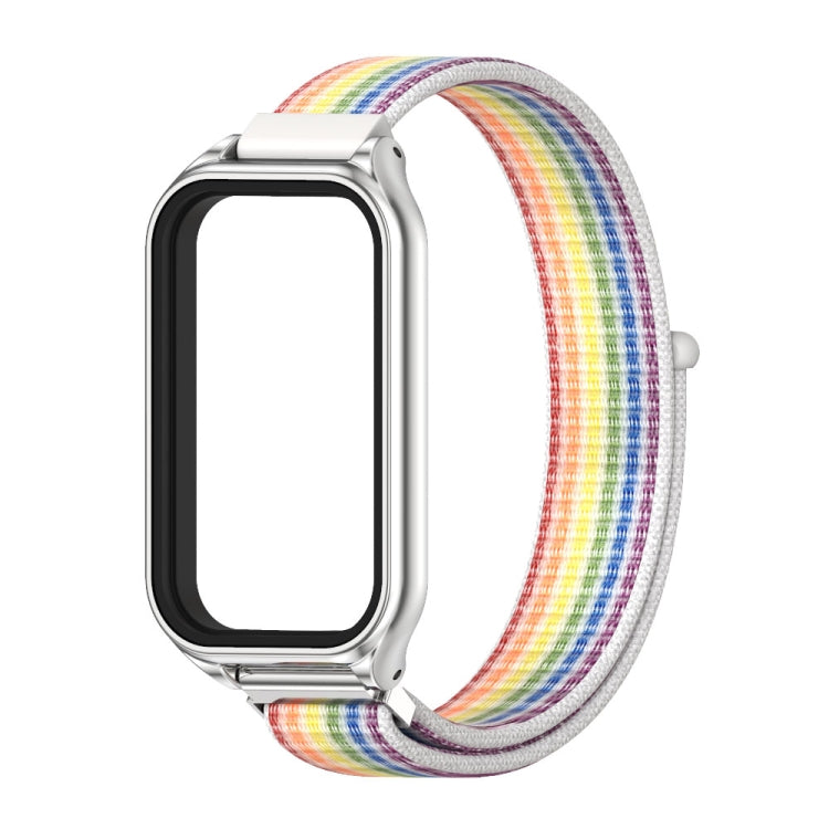 For Xiaomi Smart Band 8 Active / Redmi Band 2 Mijobs Metal Shell Breathable Nylon Loop Watch Band(Colorful Silver)