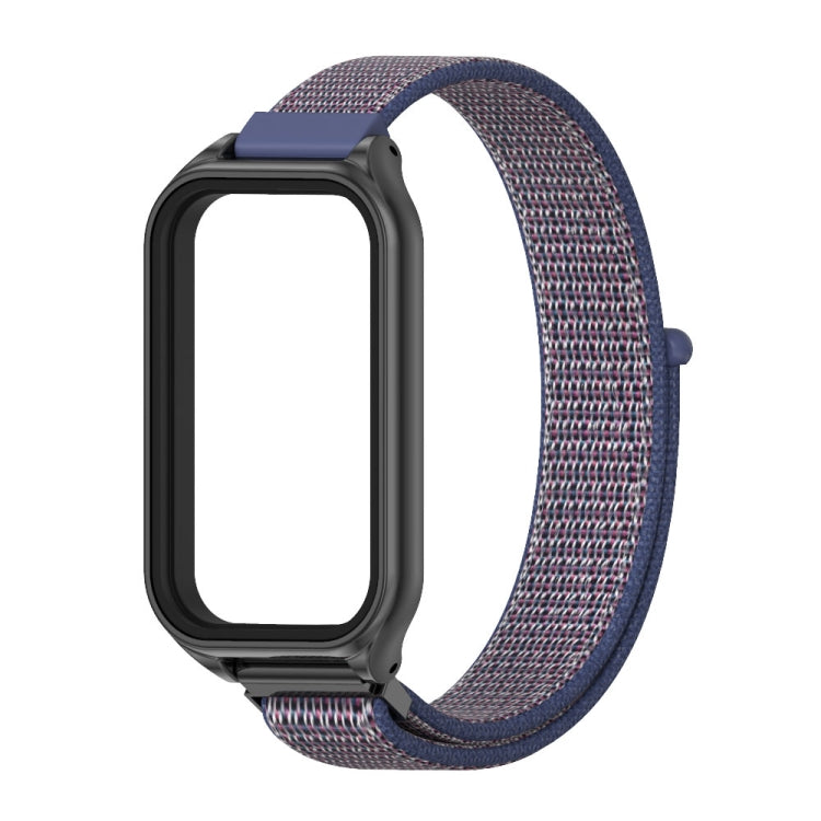 For Xiaomi Smart Band 8 Active / Redmi Band 2 Mijobs Metal Shell Breathable Nylon Loop Watch Band(Midnight Blue Black)