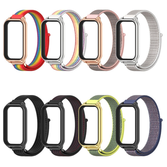 For Xiaomi Smart Band 8 Active / Redmi Band 2 Mijobs Metal Shell Breathable Nylon Loop Watch Band(Pink Rose Gold)