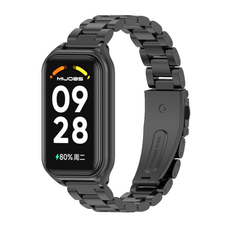 For Xiaomi Smart Band 8 Active / Redmi Band 2 Mijobs Metal Shell + Three-Bead Stainless Steel Watch Band(Black)