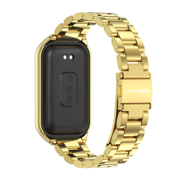 For Xiaomi Smart Band 8 Active / Redmi Band 2 Mijobs Metal Shell + Three-Bead Stainless Steel Watch Band(Gold)