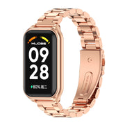 For Xiaomi Smart Band 8 Active / Redmi Band 2 Mijobs Metal Shell + Three-Bead Stainless Steel Watch Band(Rose Gold)