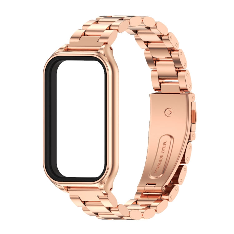 For Xiaomi Smart Band 8 Active / Redmi Band 2 Mijobs Metal Shell + Three-Bead Stainless Steel Watch Band(Rose Gold)
