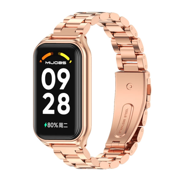 For Xiaomi Smart Band 8 Active / Redmi Band 2 Mijobs Metal Shell + Three-Bead Stainless Steel Watch Band(Rose Gold)