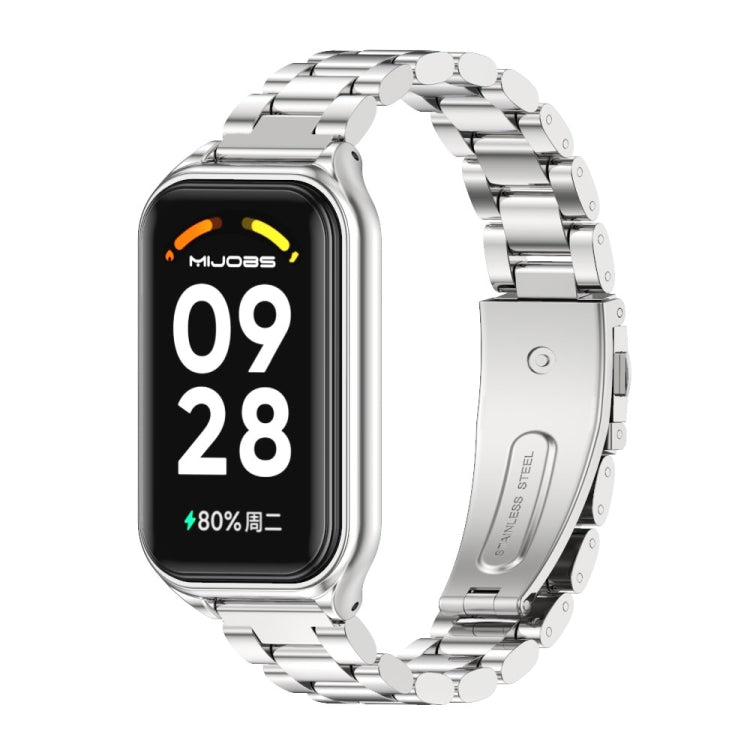 For Xiaomi Smart Band 8 Active / Redmi Band 2 Mijobs Metal Shell + Three-Bead Stainless Steel Watch Band(Silver)