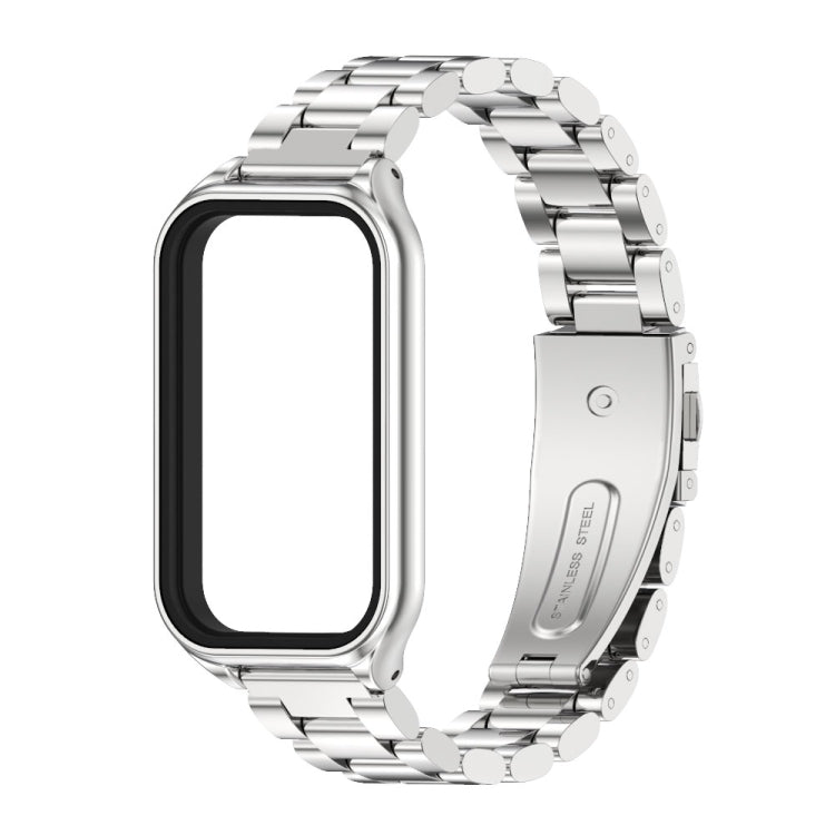 For Xiaomi Smart Band 8 Active / Redmi Band 2 Mijobs Metal Shell + Three-Bead Stainless Steel Watch Band(Silver)