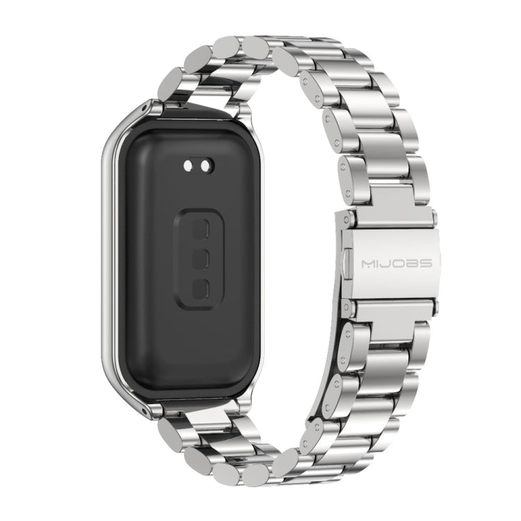 For Xiaomi Smart Band 8 Active / Redmi Band 2 Mijobs Metal Shell + Three-Bead Stainless Steel Watch Band(Silver)