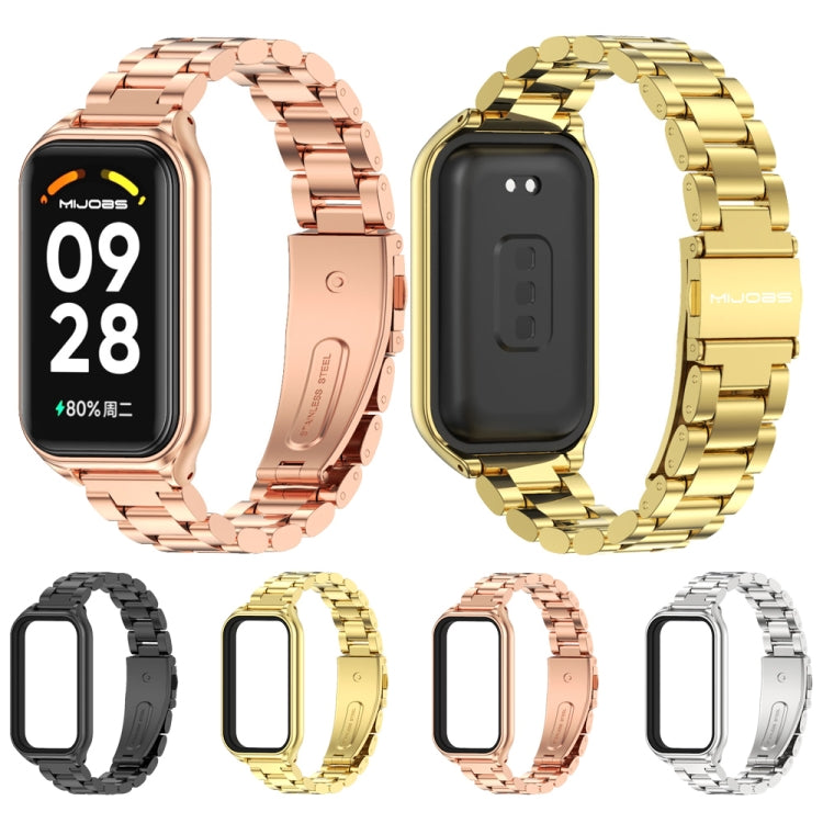 For Xiaomi Smart Band 8 Active / Redmi Band 2 Mijobs Metal Shell + Three-Bead Stainless Steel Watch Band(Silver)