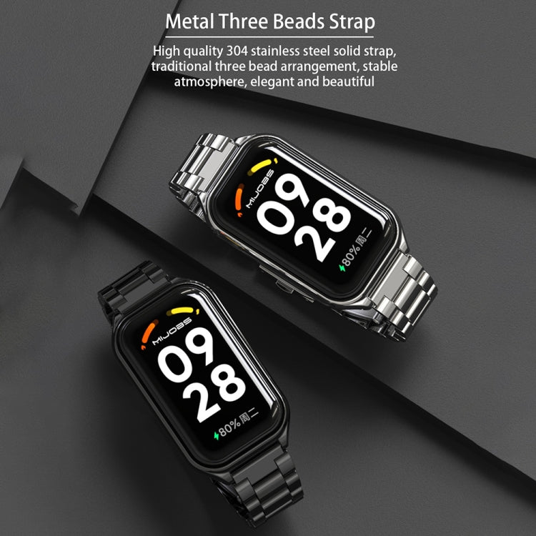 For Xiaomi Smart Band 8 Active / Redmi Band 2 Mijobs Metal Shell + Three-Bead Stainless Steel Watch Band(Silver)