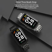For Xiaomi Smart Band 8 Active / Redmi Band 2 Mijobs Metal Shell + Three-Bead Stainless Steel Watch Band(Silver)