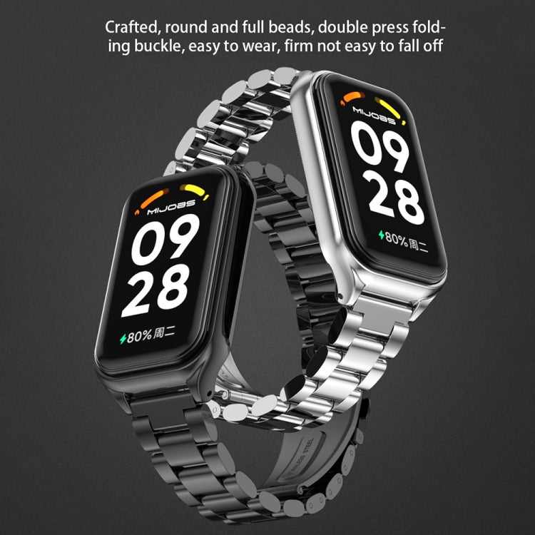 For Xiaomi Smart Band 8 Active / Redmi Band 2 Mijobs Metal Shell + Three-Bead Stainless Steel Watch Band(Silver)