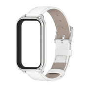 For Xiaomi Smart Band 8 Active / Redmi Band 2 Mijobs Metal Shell Genuine Leather Watch Band(White Silver)
