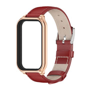 For Xiaomi Smart Band 8 Active / Redmi Band 2 Mijobs Metal Shell Genuine Leather Watch Band(Red Rose Gold)
