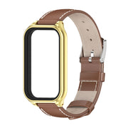 For Xiaomi Smart Band 8 Active / Redmi Band 2 Mijobs Metal Shell Genuine Leather Watch Band(Brown Gold)
