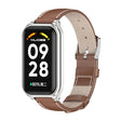For Xiaomi Smart Band 8 Active / Redmi Band 2 Mijobs Metal Shell Genuine Leather Watch Band(Brown Silver) - Watch Bands by MIJOBS | Online Shopping South Africa | PMC TechLife | Buy Now Pay Later Mobicred