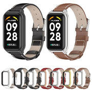 For Xiaomi Smart Band 8 Active / Redmi Band 2 Mijobs Metal Shell Genuine Leather Watch Band(Brown Silver)