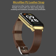 For Xiaomi Smart Band 8 Active / Redmi Band 2 Mijobs Metal Shell Genuine Leather Watch Band(Brown Silver)
