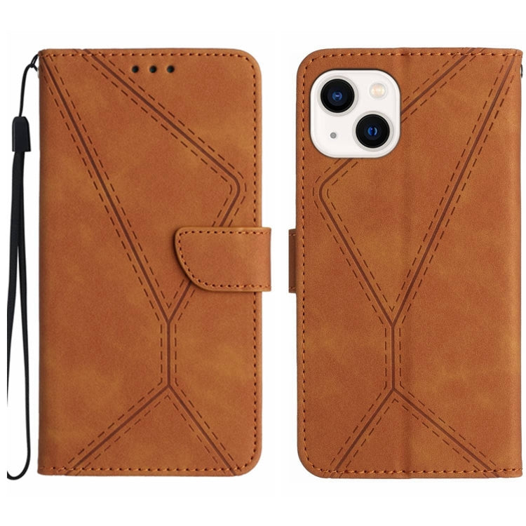 For iPhone 13 Stitching Embossed Leather Phone Case(Brown)