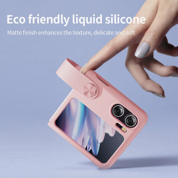 For OPPO Find N2 Flip  NILLKIN Skin Feel Liquid Silicone Phone Case With Finger Strap(White)