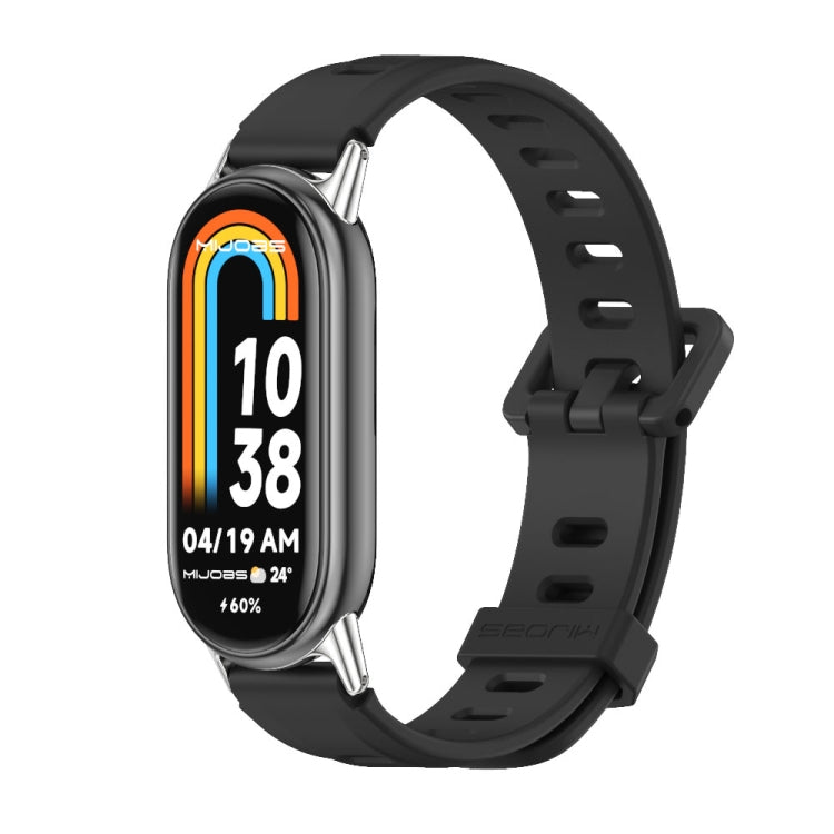 For Xiaomi Smart Band 10 / 9 / 8 Mijobs Flat Hole Breathable Silicone Watch Band(Black+Silver)