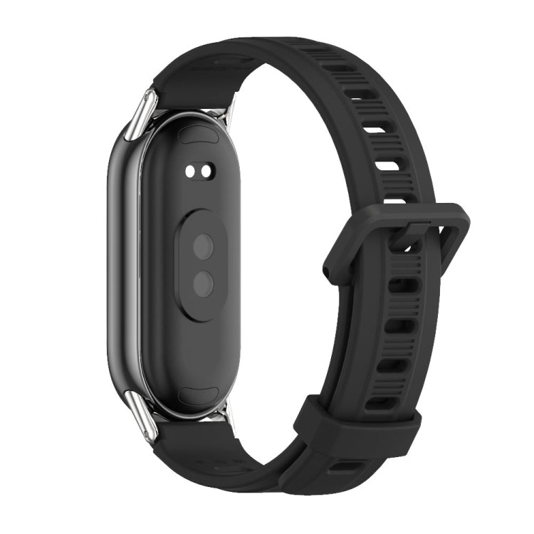 For Xiaomi Smart Band 10 / 9 / 8 Mijobs Flat Hole Breathable Silicone Watch Band(Black+Silver)