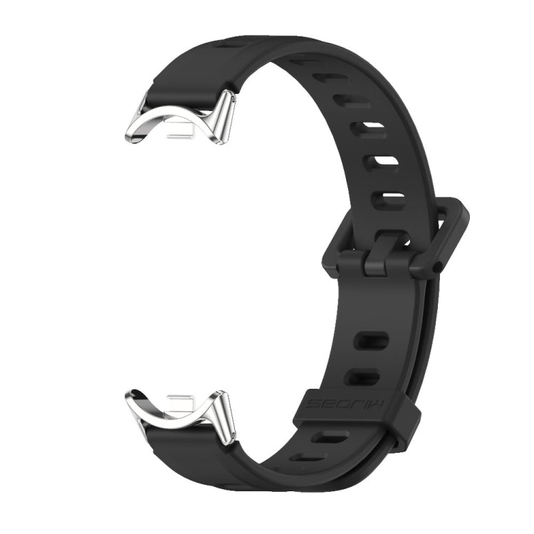 For Xiaomi Smart Band 10 / 9 / 8 Mijobs Flat Hole Breathable Silicone Watch Band(Black+Silver)