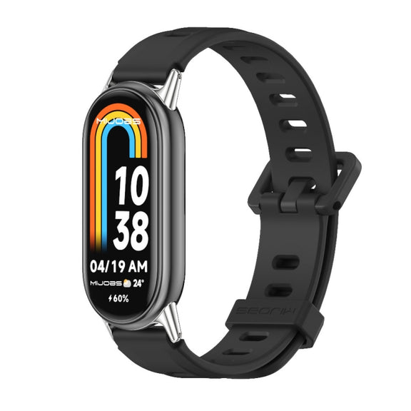 For Xiaomi Smart Band 10 / 9 / 8 Mijobs Flat Hole Breathable Silicone Watch Band(Black+Silver)