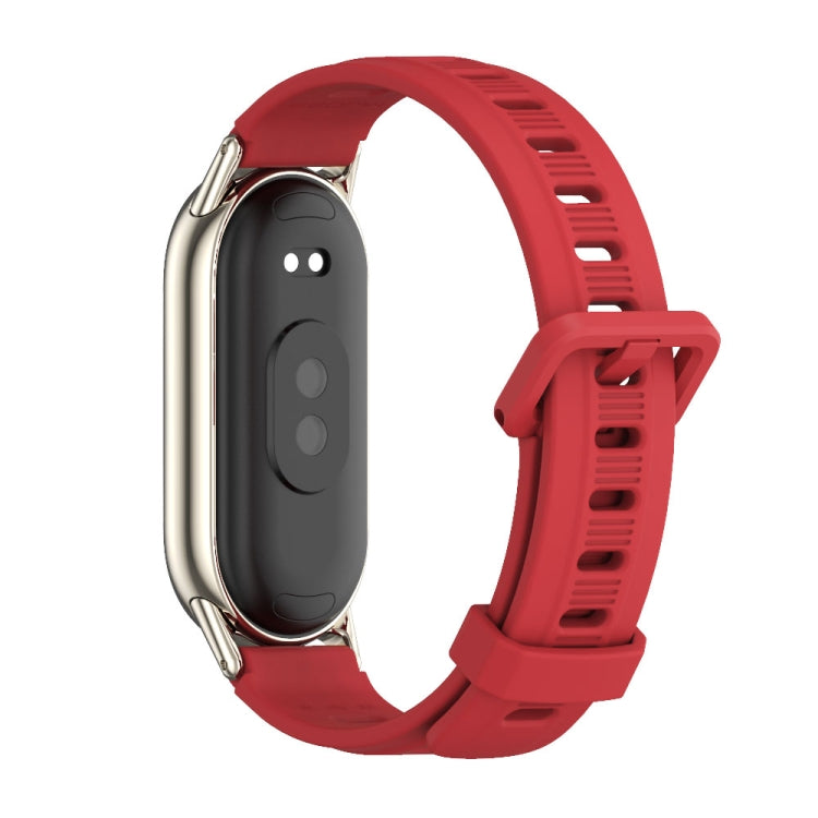For Xiaomi Mi Band 8 / 9 / 9 NFC Mijobs Flat Hole Breathable Silicone Watch Band(Red+Light Gold)