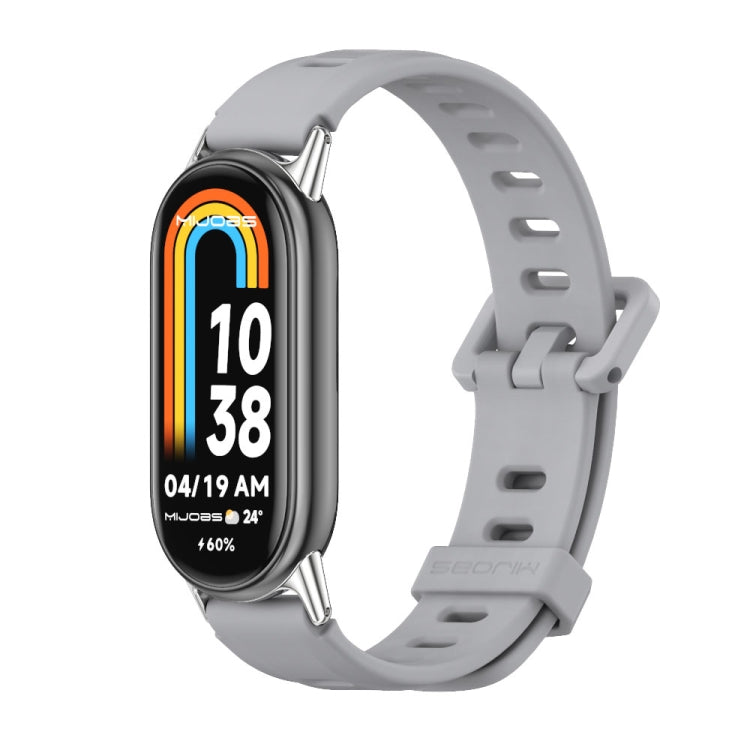 For Xiaomi Mi Band 8 / 9 / 9 NFC Mijobs Flat Hole Breathable Silicone Watch Band(Grey+Silver)